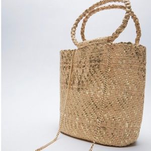 NWT ZARA metallic woven basket
